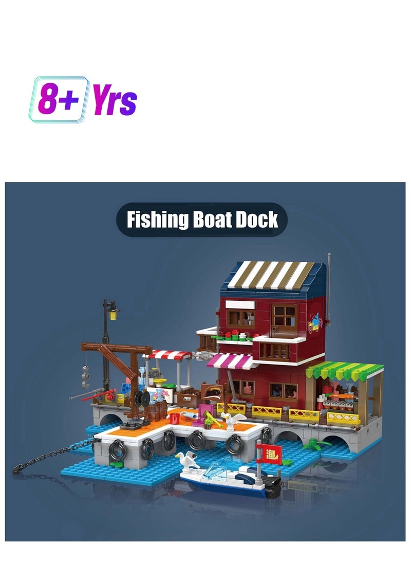 mould king 10110 Mini Fishing boats dock Building Blocks Kit, Build a Micro Seaside Cabin with Friends, Educational Dock Cottage for Fishing Boat Sets  - Image 1