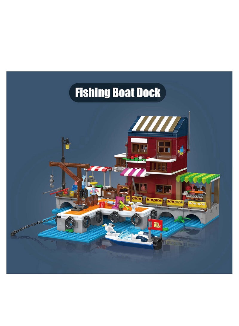 mould king 10110 Mini Fishing boats dock Building Blocks Kit, Build a Micro Seaside Cabin with Friends, Educational Dock Cottage for Fishing Boat Sets  - Image 2