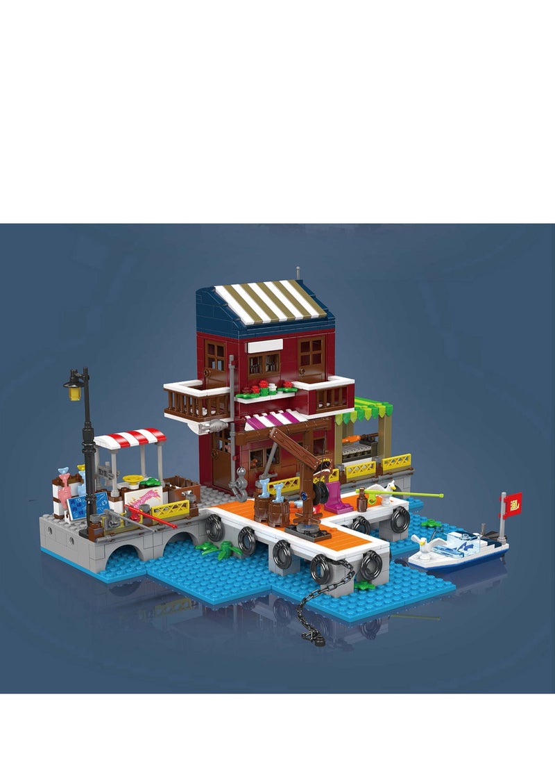 mould king 10110 Mini Fishing boats dock Building Blocks Kit, Build a Micro Seaside Cabin with Friends, Educational Dock Cottage for Fishing Boat Sets  - Image 3