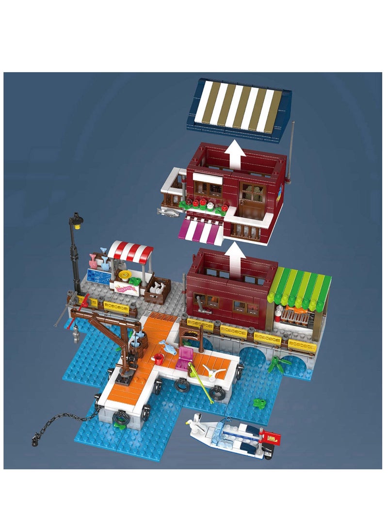 mould king 10110 Mini Fishing boats dock Building Blocks Kit, Build a Micro Seaside Cabin with Friends, Educational Dock Cottage for Fishing Boat Sets  - Image 5