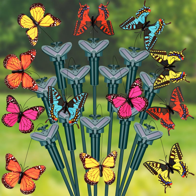 Rossesay 12 Pcs Solar Flying Moving Fluttering Waterproof Garden Stakes Decorations for Home Yard Pathway Garden Landscape Christmas Outdoor Indoor Centerpieces Gift Decorations (Butterfly) - Image 1