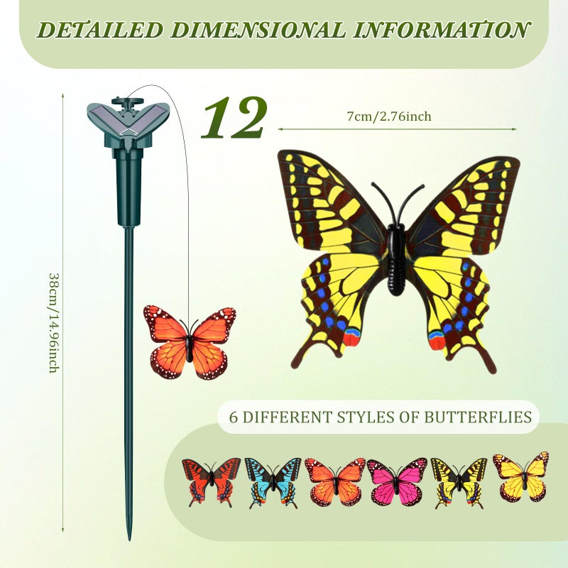 Rossesay 12 Pcs Solar Flying Moving Fluttering Waterproof Garden Stakes Decorations for Home Yard Pathway Garden Landscape Christmas Outdoor Indoor Centerpieces Gift Decorations (Butterfly) - Image 2