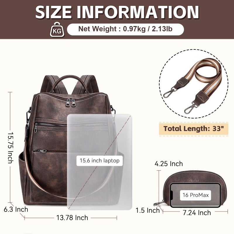 AGLOD Vegan Leather Laptop Backpack for Women 15.6 Inch Work Backpack Purse for Travel College - Image 2