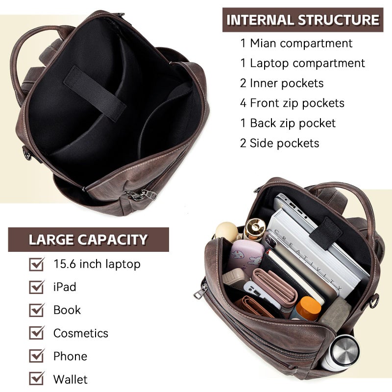 AGLOD Vegan Leather Laptop Backpack for Women 15.6 Inch Work Backpack Purse for Travel College - Image 4
