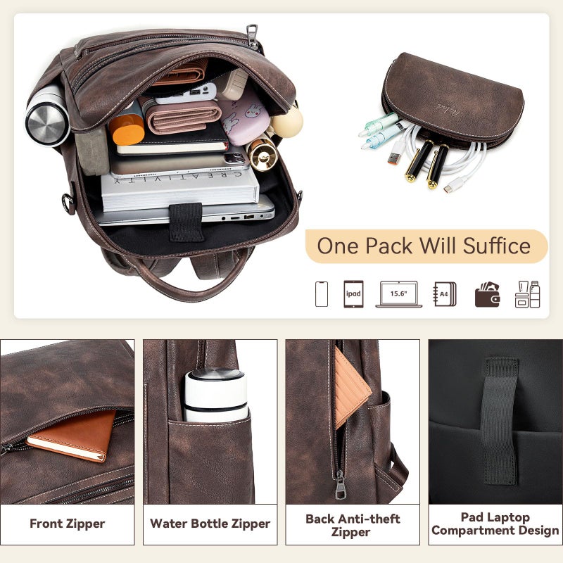 AGLOD Vegan Leather Laptop Backpack for Women 15.6 Inch Work Backpack Purse for Travel College - Image 5