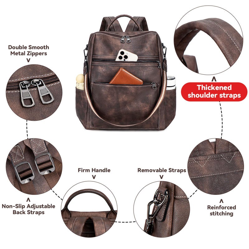 AGLOD Vegan Leather Laptop Backpack for Women 15.6 Inch Work Backpack Purse for Travel College - Image 3