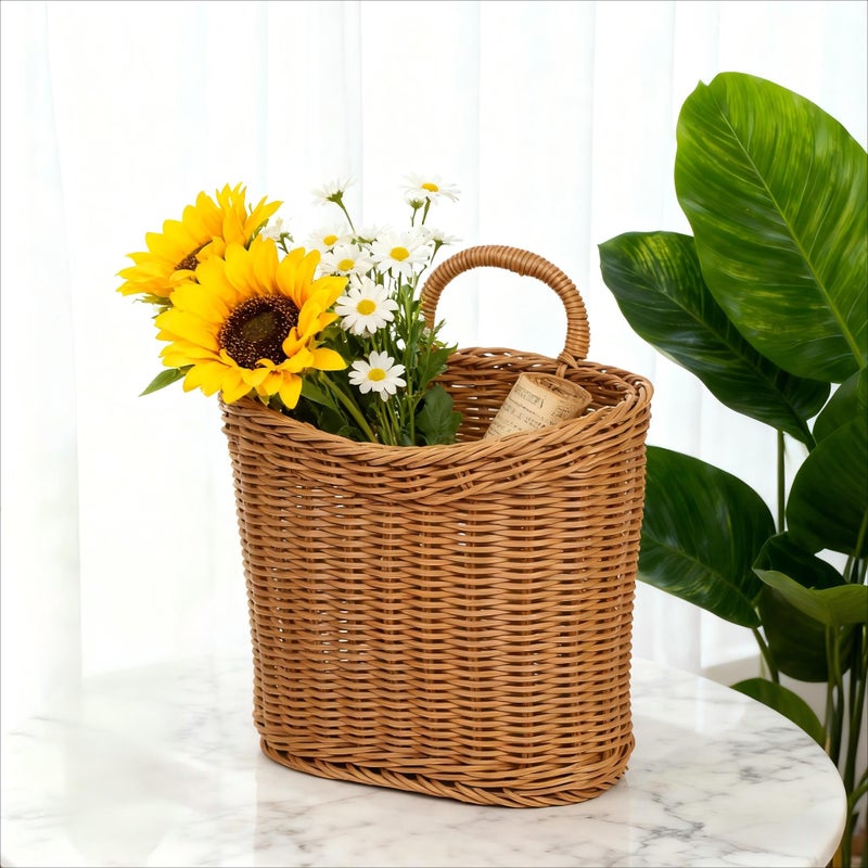 Quincry Woven Hanging Wicker Basket for Front Door, Handmade Rattan Hanging Wall Baskets for Garden Farmhouse Home - Image 4