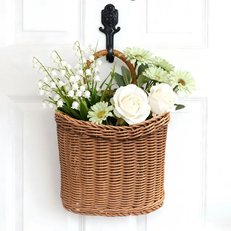 Quincry Woven Hanging Wicker Basket for Front Door, Handmade Rattan Hanging Wall Baskets for Garden Farmhouse Home - Image 1