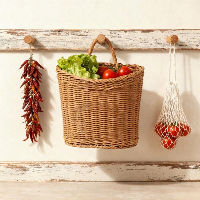 Quincry Woven Hanging Wicker Basket for Front Door, Handmade Rattan Hanging Wall Baskets for Garden Farmhouse Home - Image 5