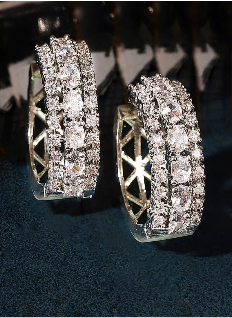 برياسي American Diamond Stone Studded Circular Hoop Earrings