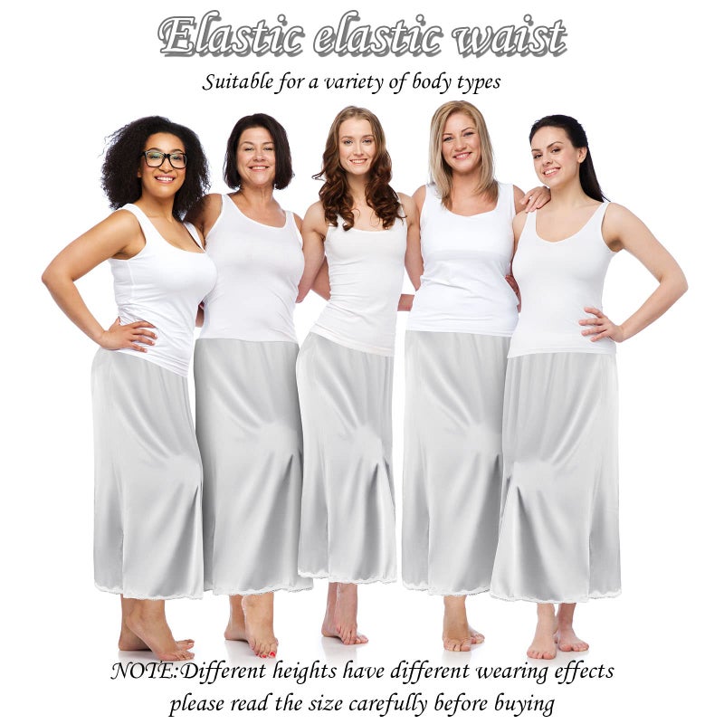 Jadive Women's Satin Half Slip Lace Underskirt Skirt Slip for Dresses Lingerie Skirt(36 Inch,L,White) - Image 4