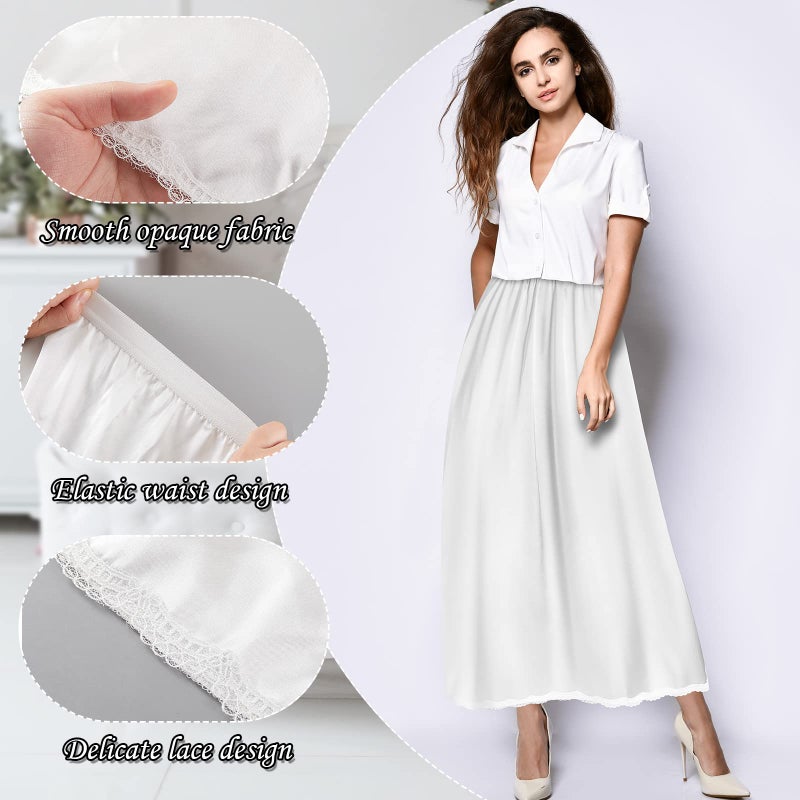 Jadive Women's Satin Half Slip Lace Underskirt Skirt Slip for Dresses Lingerie Skirt(36 Inch,L,White) - Image 3