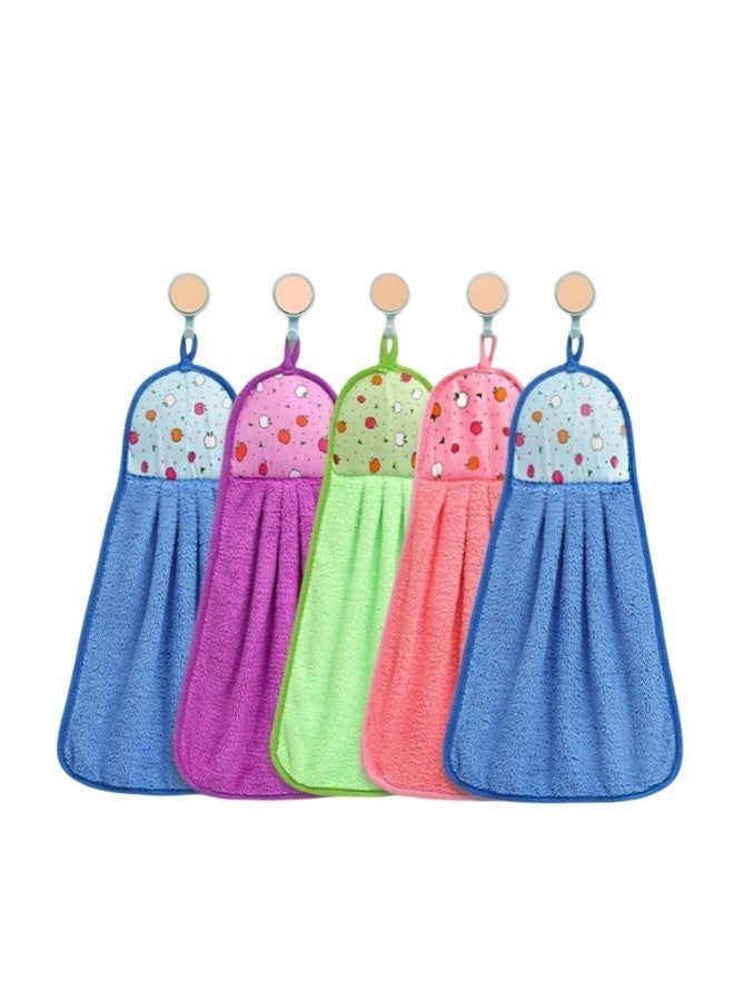 5 Pieces Coral Fleece Hand Towels with Hanging Loop, 28x38 cm, Random Colors - Image 1