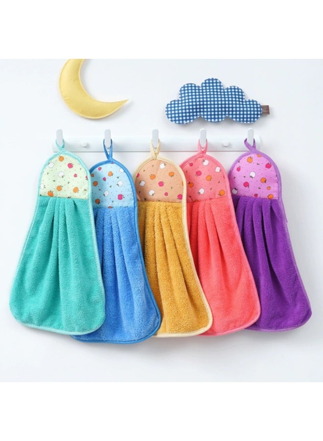 5 Pieces Coral Fleece Hand Towels with Hanging Loop, 28x38 cm, Random Colors - Image 2