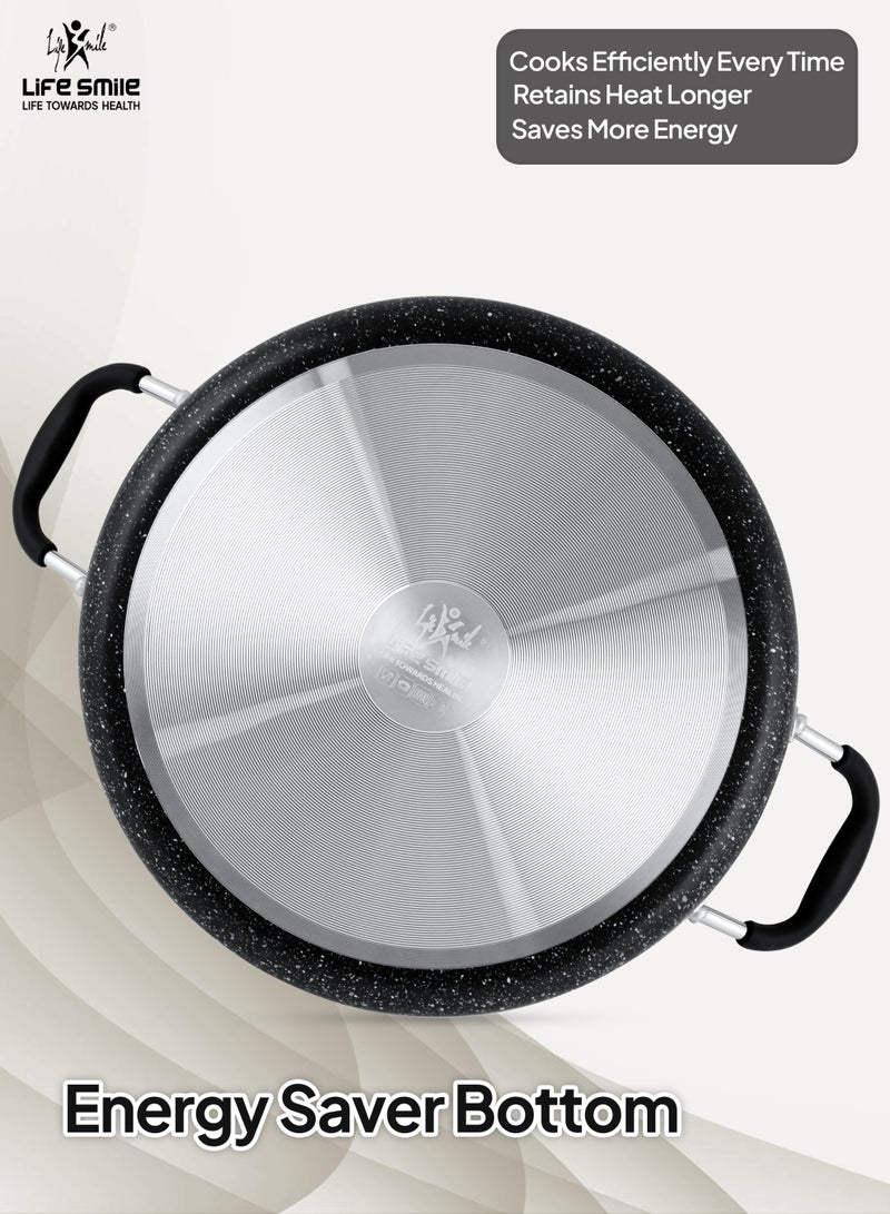 Life Smile Granite Non-Stick Shallow Pot-3.4L with Glass Lid-Large Cooking Pot with Heat Resistant Handles-Multi-Layer Granite Non stick Cookwares - Image 2