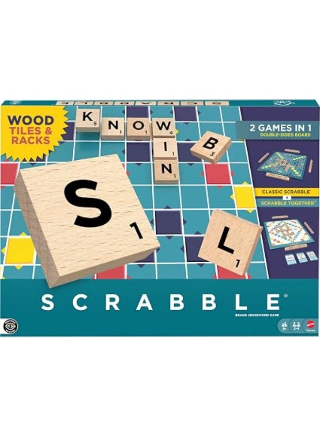 Mattel Games Scrabble Board Game with Wood Tiles & Racks, 2-in-1 Classic & Scramble Together - Image 1