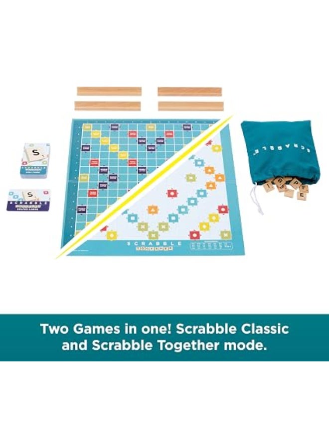 Mattel Games Scrabble Board Game with Wood Tiles & Racks, 2-in-1 Classic & Scramble Together - Image 2