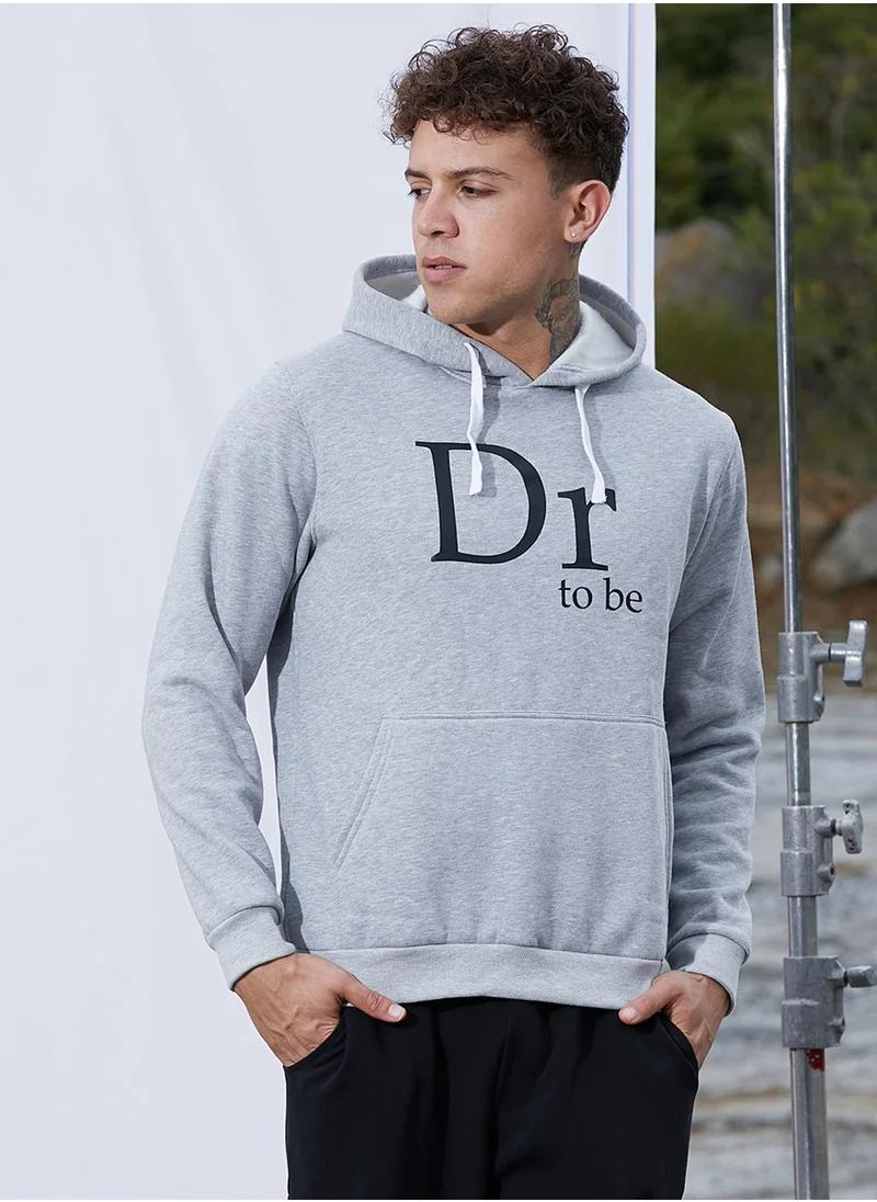 Campus Sutra Men's Light Grey Dr. To Be Hoodie With Kangaroo Pocket