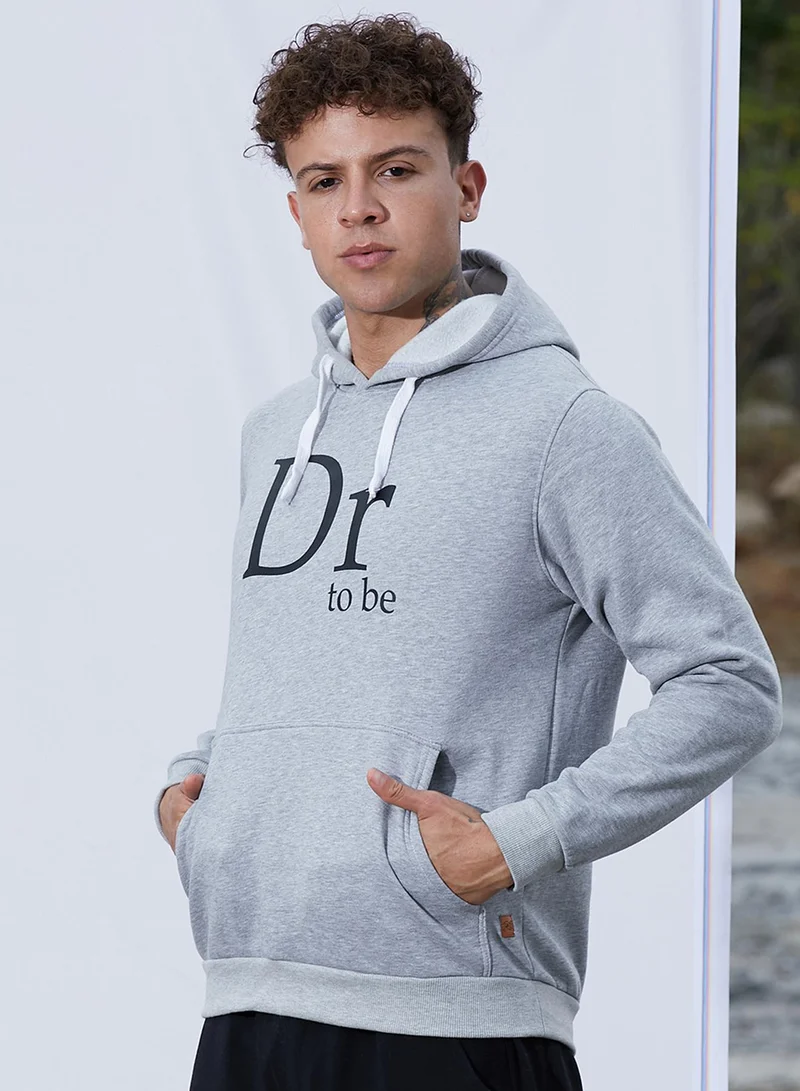 Campus Sutra Men's Light Grey Dr. To Be Hoodie With Kangaroo Pocket