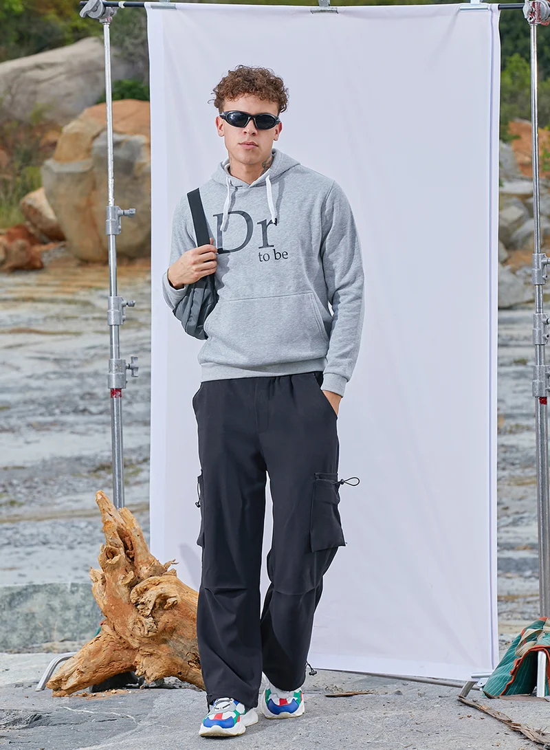 Campus Sutra Men's Light Grey Dr. To Be Hoodie With Kangaroo Pocket