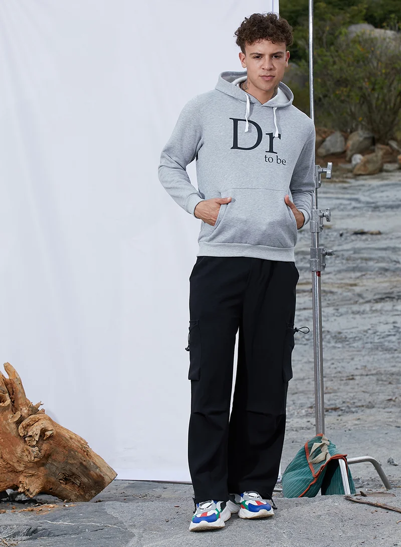 Campus Sutra Men's Light Grey Dr. To Be Hoodie With Kangaroo Pocket