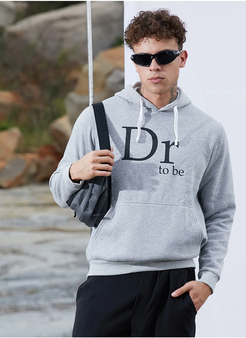 Campus Sutra Men's Light Grey Dr. To Be Hoodie With Kangaroo Pocket