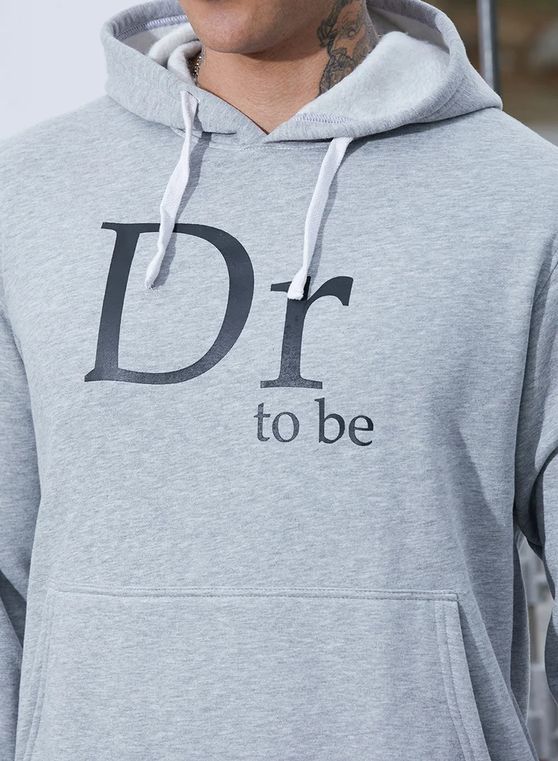 Campus Sutra Men's Light Grey Dr. To Be Hoodie With Kangaroo Pocket