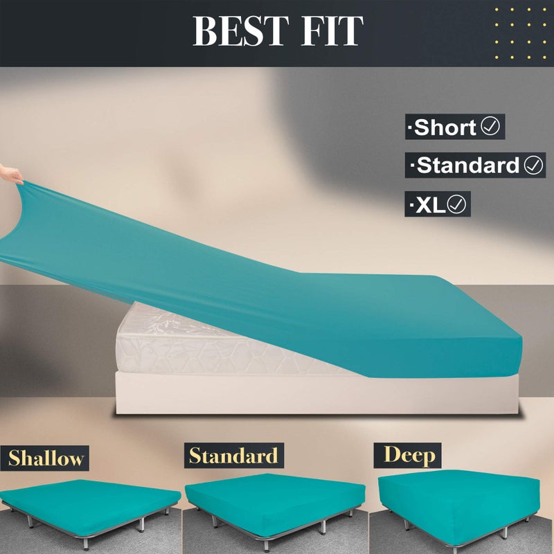 N&Y HOME Stretch Full Fitted Sheet Only - Jersey Knit & Soft Cozy T-Shirt Like  4-Way Stretchy Snug Fit & No More Slipping Full Size Mattress Sheets - Turquoise  Full  - Image 4