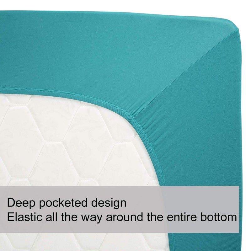 N&Y HOME Stretch Full Fitted Sheet Only - Jersey Knit & Soft Cozy T-Shirt Like  4-Way Stretchy Snug Fit & No More Slipping Full Size Mattress Sheets - Turquoise  Full  - Image 5