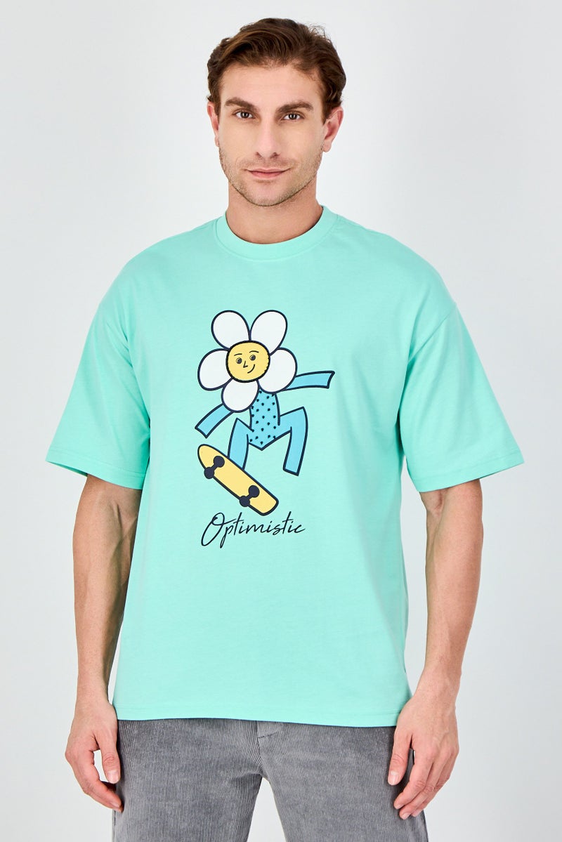 Ketch Men Crew Neck Short Sleeve Graphic Print T-Shirt, Mint Green - Image 1