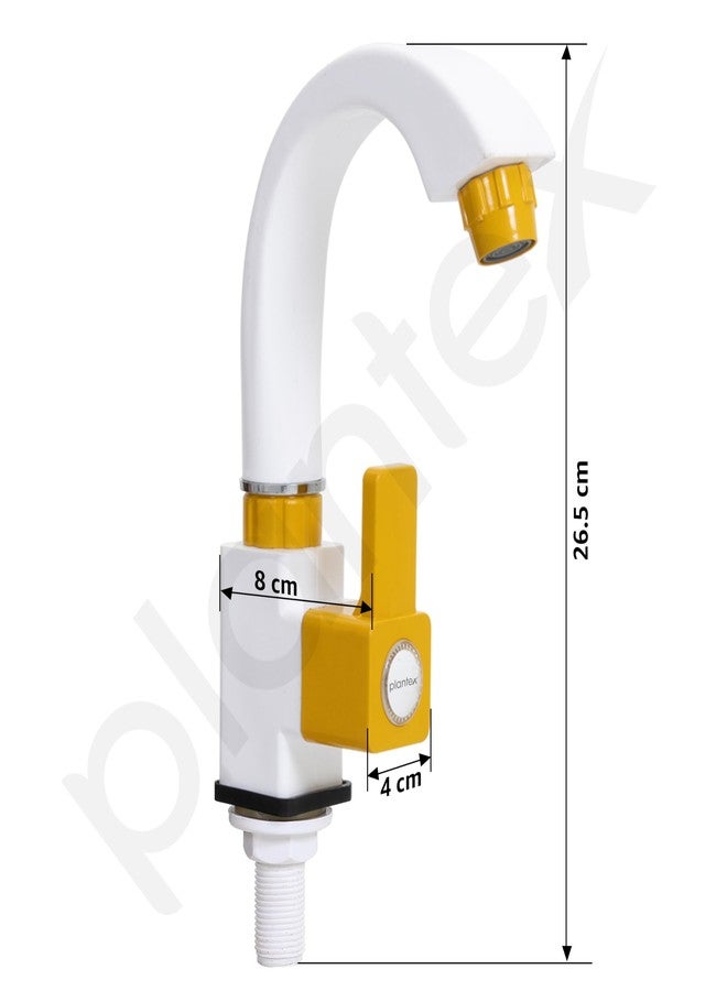بلانتكس صنبور حوض المطبخ Plantex PTMT EDS-126 ذو ذراع واحد مع شريط تفلون / صنبور حوض المطبخ ذو فوهة دوارة 360 درجة مع توفير المياه (أصفر وأبيض) - Image 3