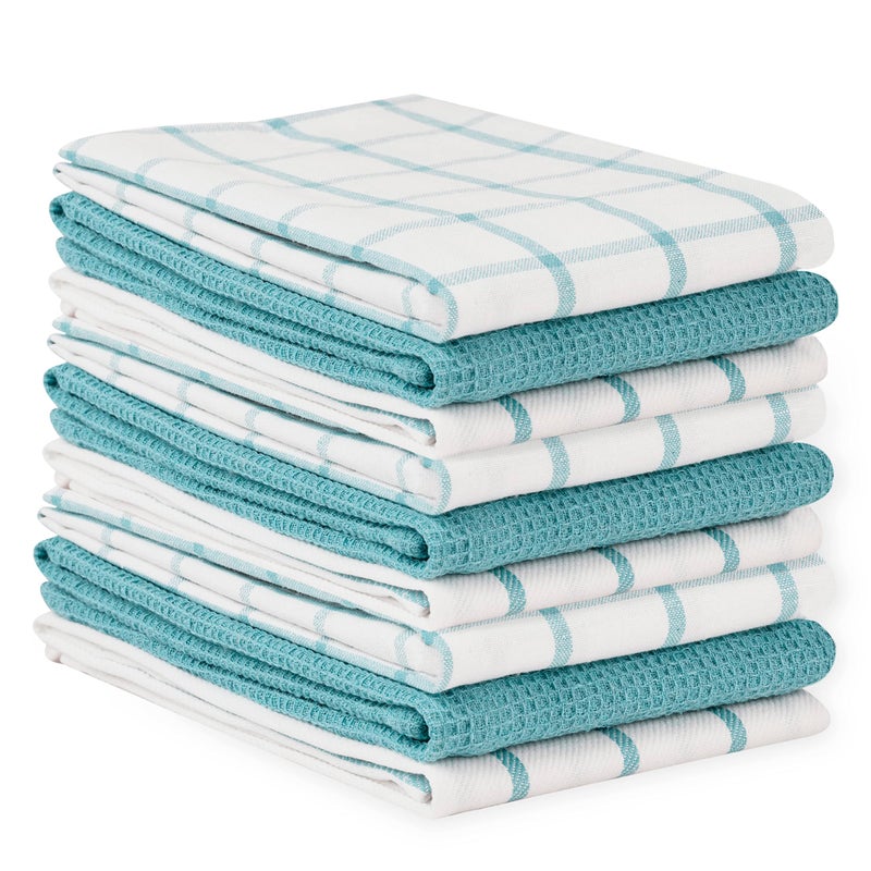 LANE LINEN Kitchen Towels and Dishcloths Set - Pack of 12 Cotton Dish Cloths  18?x 28?  Soft Hand Towels for Kitchen  Absorbent Tea Towels  Premium Kitchen Dish Towels  Quick Drying Cleaning Towels - Aqua Towels 