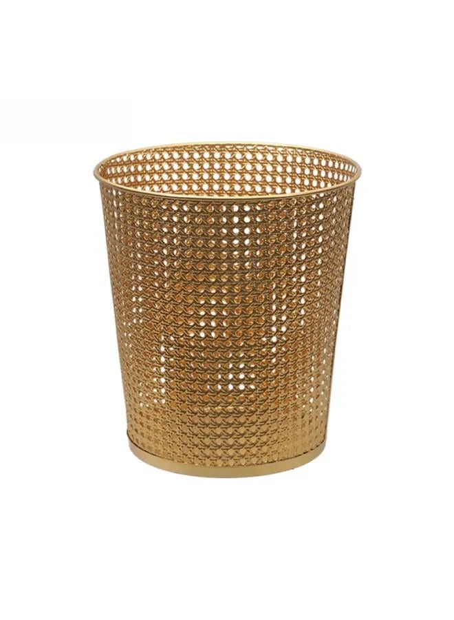 Light Luxury Hollow Metal Trash Can, Thickened Electroplated Iron Waste Bin, Open Top Decorative Waste Basket For Bedroom Office Kitchen Hotel - Image 2