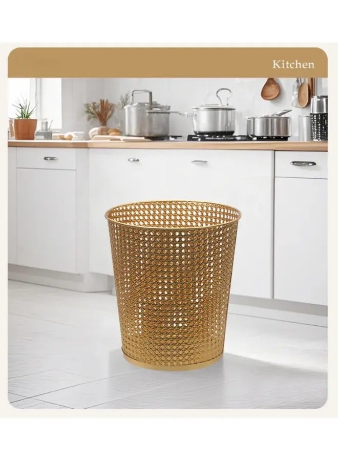 Light Luxury Hollow Metal Trash Can, Thickened Electroplated Iron Waste Bin, Open Top Decorative Waste Basket For Bedroom Office Kitchen Hotel - Image 1