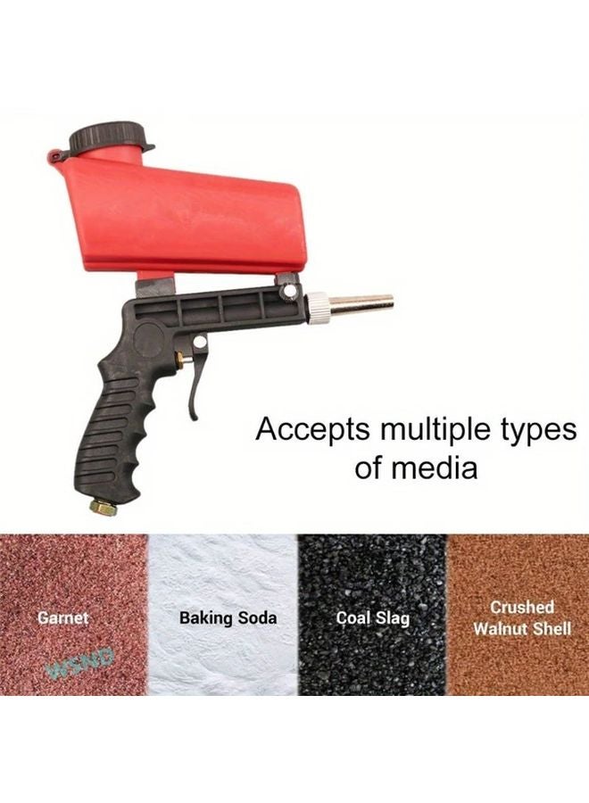 Red Air Sandblaster Gun 90psi Adjustable Nozzle Portable Gravity Feed Metal Polishing - Image 5
