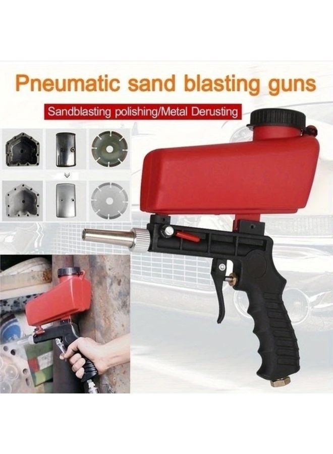 Red Air Sandblaster Gun 90psi Adjustable Nozzle Portable Gravity Feed Metal Polishing - Image 1