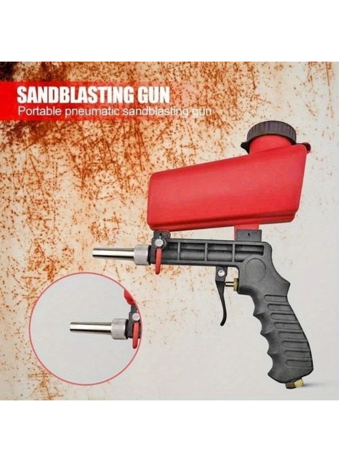 Red Air Sandblaster Gun 90psi Adjustable Nozzle Portable Gravity Feed Metal Polishing - Image 2