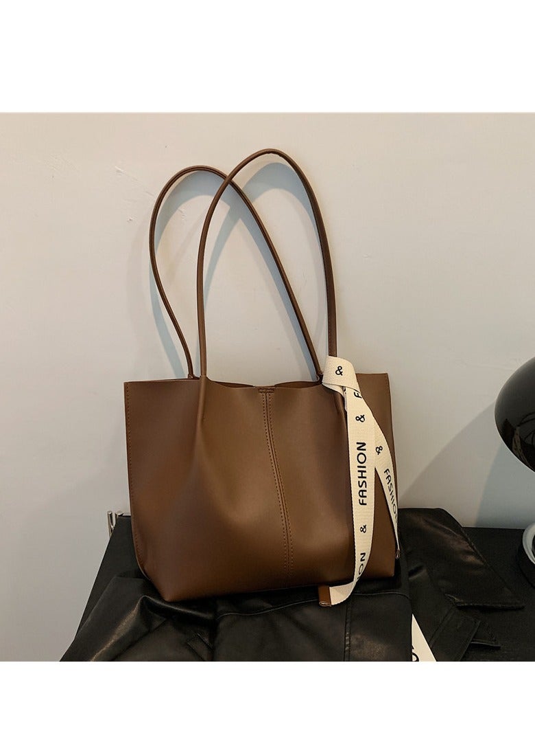 Women's One-shoulder Tote Bag Leather Handbag Women's Large Capacity Bucket Bag Fashion Travel Messenger Shoulder Bag Suitable for Women Female College Students (Brown) - Image 1
