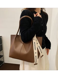 Generic Women's One-shoulder Tote Bag Leather Handbag Women's Large Capacity Bucket Bag Fashion Travel Messenger Shoulder Bag Suitable for Women Female College Students (Brown)  - Image 5