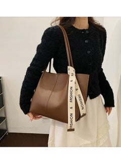 Generic Women's One-shoulder Tote Bag Leather Handbag Women's Large Capacity Bucket Bag Fashion Travel Messenger Shoulder Bag Suitable for Women Female College Students (Brown)  - Image 4