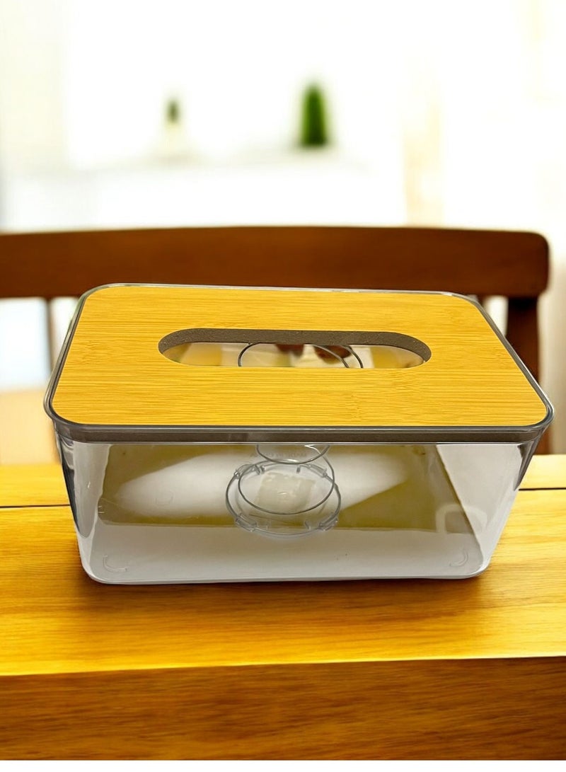 Acrylic tissue box with wooden lid