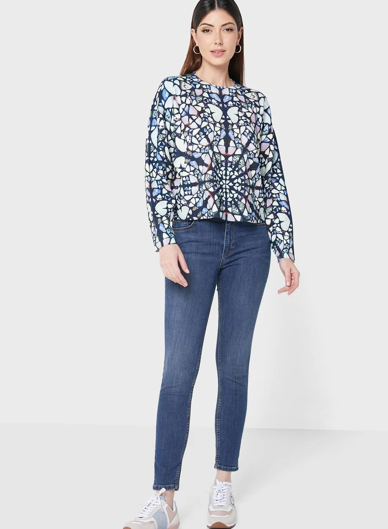 Ted Baker Round Neck Floral Printed Sweater