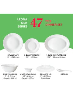 LARAH BY BOROSIL Larah by Borosil Leona Silk Series Opalware Dinner Set | 47 Pieces for Family of 8 | Microwave & Dishwasher Safe | Bone-Ash Free | Crockery Set for Dining & Gifting | Plates & Bowls | White  - Image 5