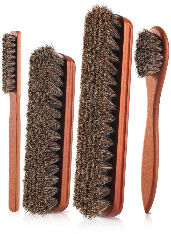 YEHFHSU 4 Pcs Shoe Brush, Boot Brush, Horse Hair Brush for Leather, Shoe Polish Brush, Professional Leather Shoe Care Brushes - Image 1