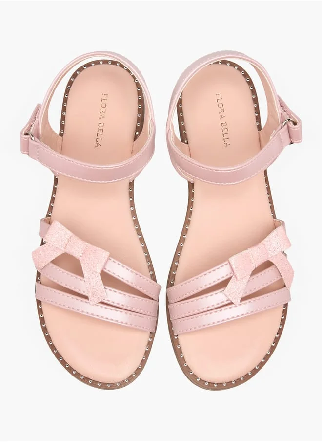 Flora Bella By Shoexpress Girls Embellished Bow Accent Strap Sandals With Hook And Loop Closure