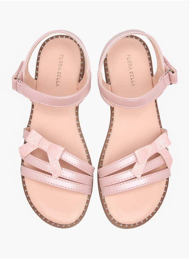Flora Bella By Shoexpress Girls Embellished Bow Accent Strap Sandals With Hook And Loop Closure  - Image 2
