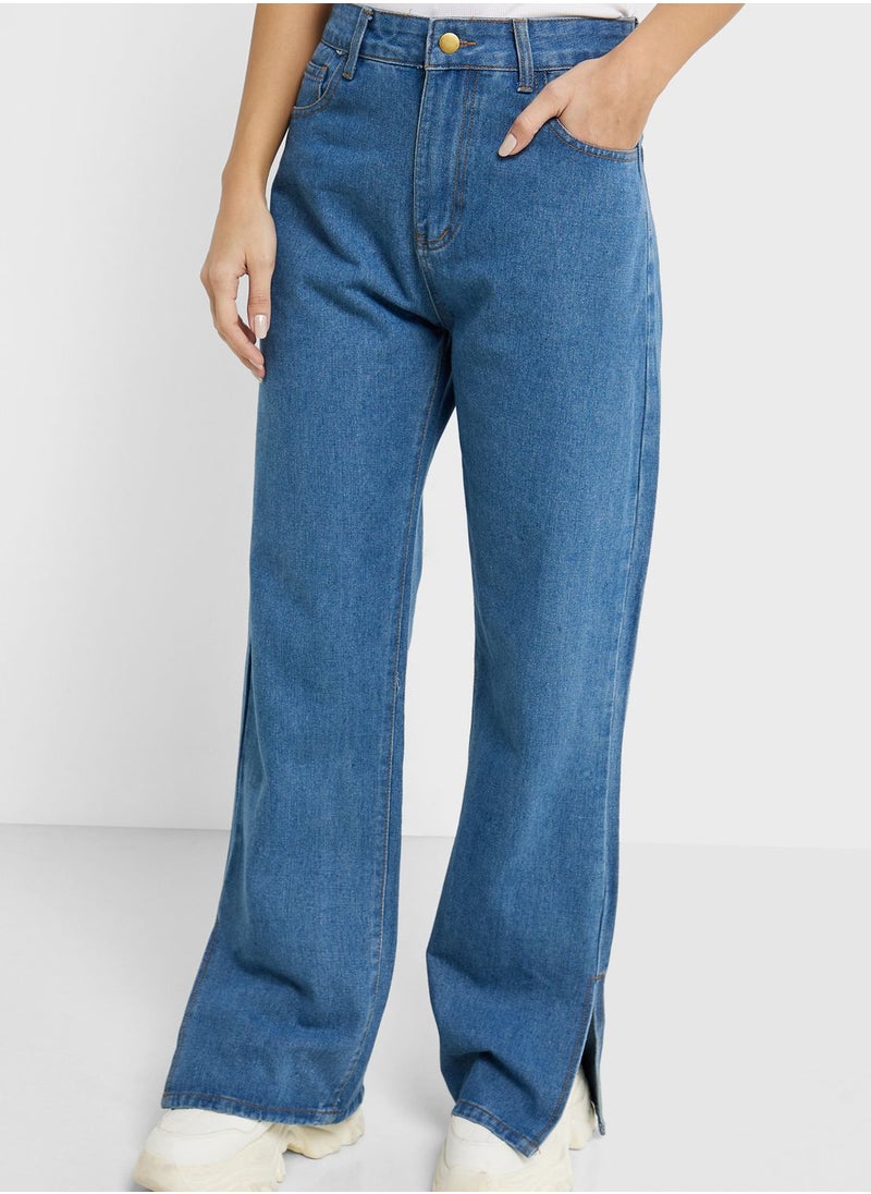 Ginger - High Waist Slit Hem Jeans - Image 1