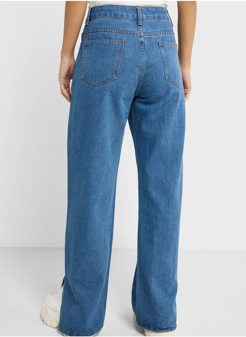 Ginger - High Waist Slit Hem Jeans - Image 1