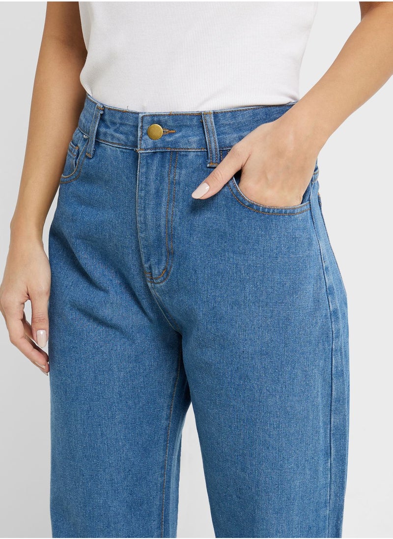 Ginger - High Waist Slit Hem Jeans - Image 1