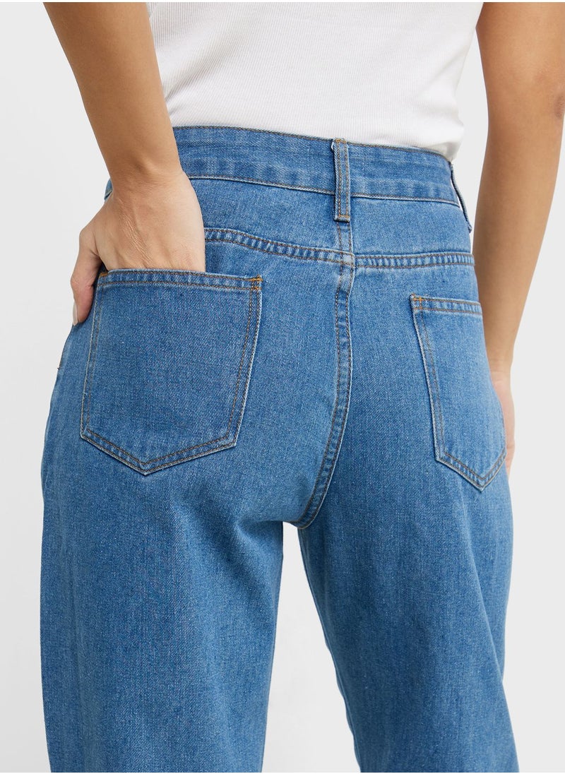 Ginger - High Waist Slit Hem Jeans - Image 1